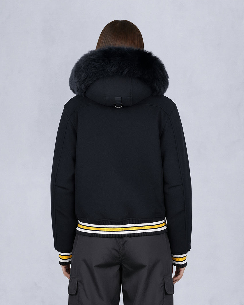 NHL X MOOSE KNUCKLES BRUINS BOMBER JACKET-BLACK/BONE/BONE
