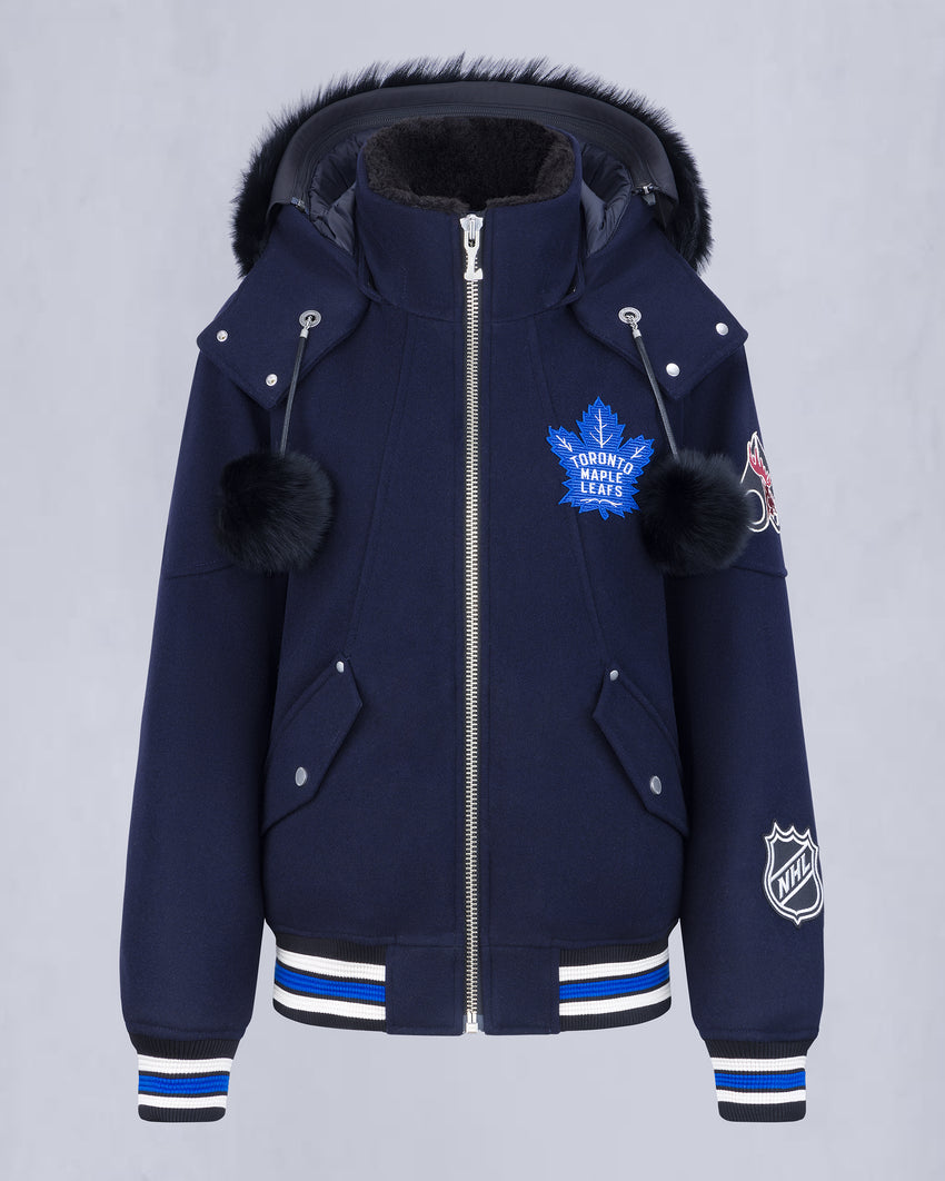 NHL X MOOSE KNUCKLES MAPLE LEAFS BOMBER JACKET-NAVY/BLUE/BONE/BLACK