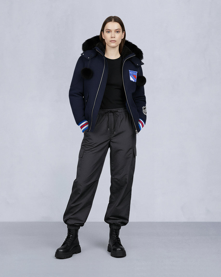 NHL X MOOSE KNUCKLES RANGERS BOMBER JACKET-NAVY/RED/BONE/BLACK