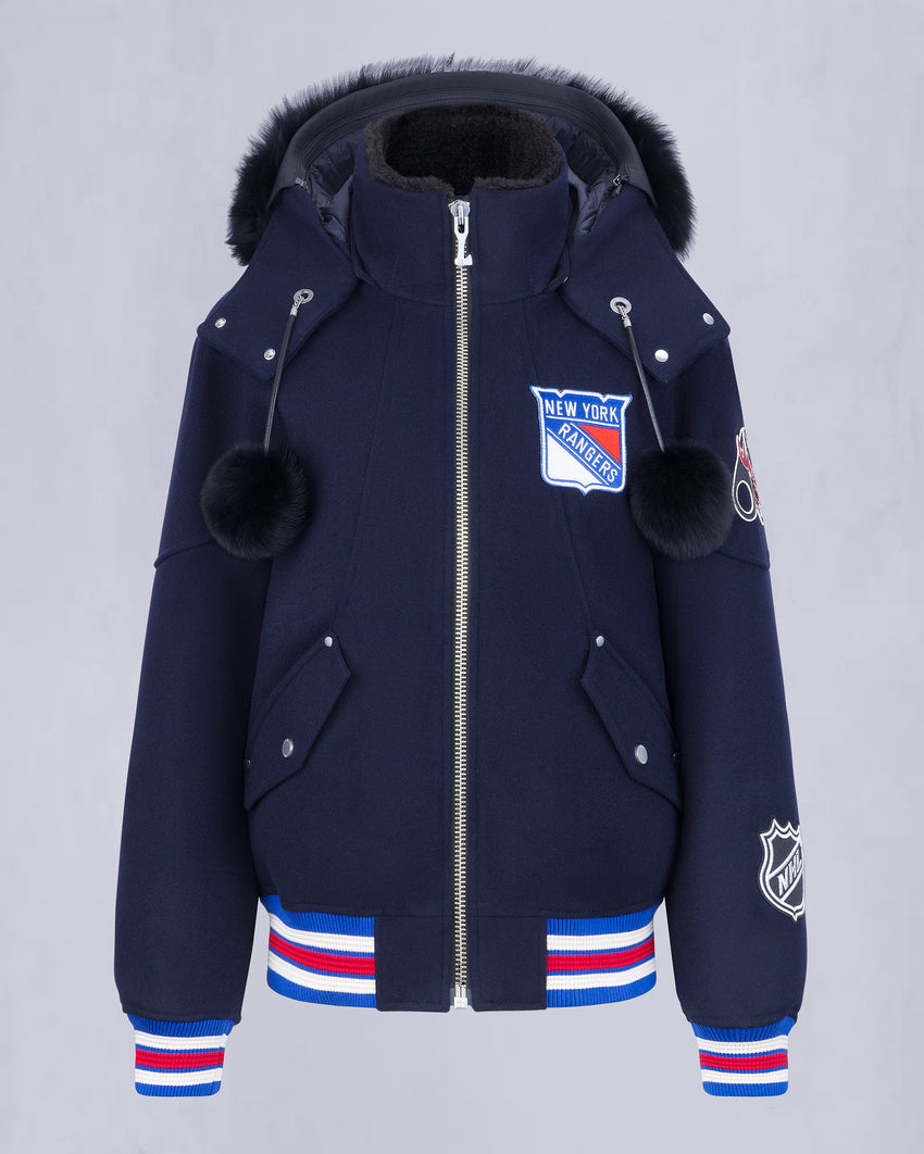 NHL X MOOSE KNUCKLES RANGERS BOMBER JACKET-NAVY/RED/BONE/BLACK