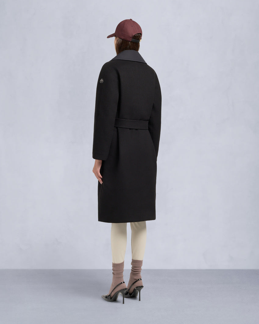 LAFLEUR WOOL LONG WRAP COAT-BLACK