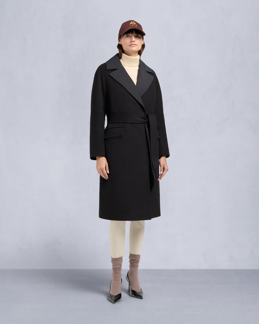 LAFLEUR WOOL LONG WRAP COAT-BLACK