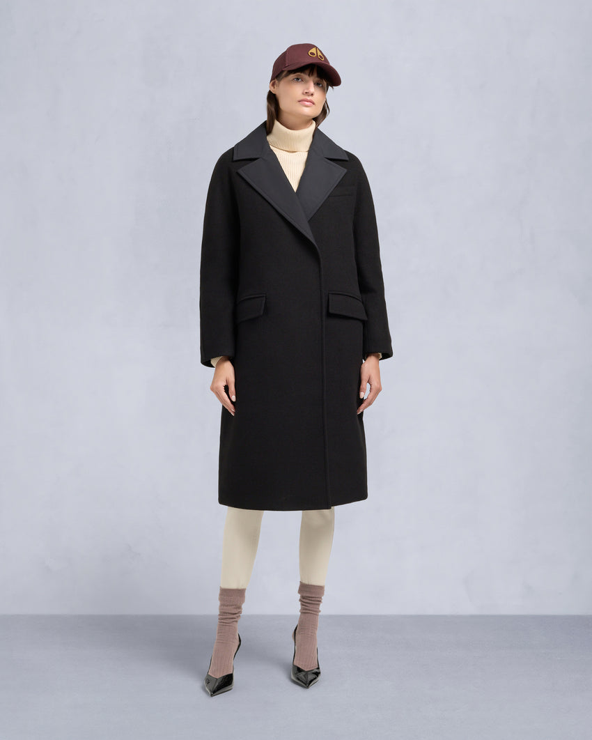 LAFLEUR WOOL LONG WRAP COAT-BLACK