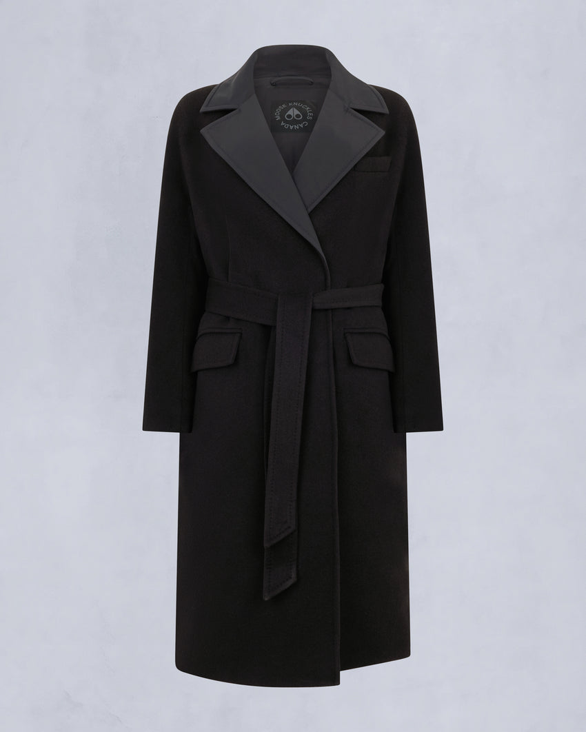 LAFLEUR WOOL LONG WRAP COAT-BLACK