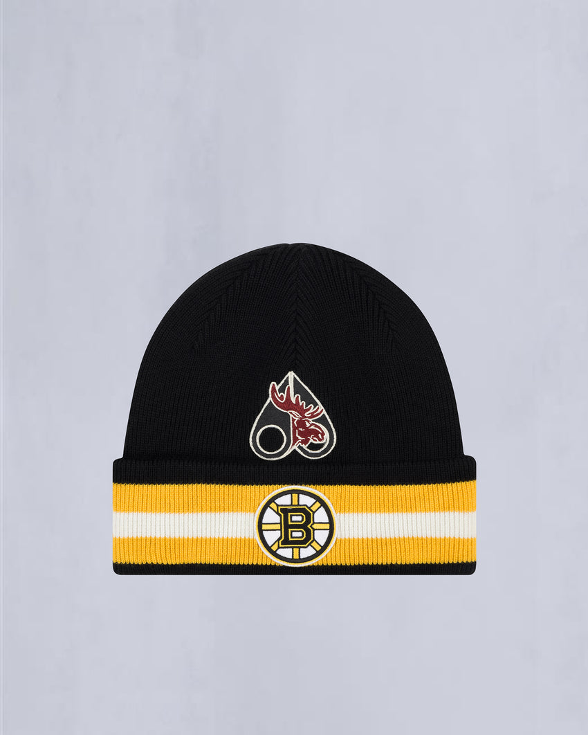 NHL X MOOSE KNUCKLES BRUINS BEANIE-BLACK/YELLOW/BONE