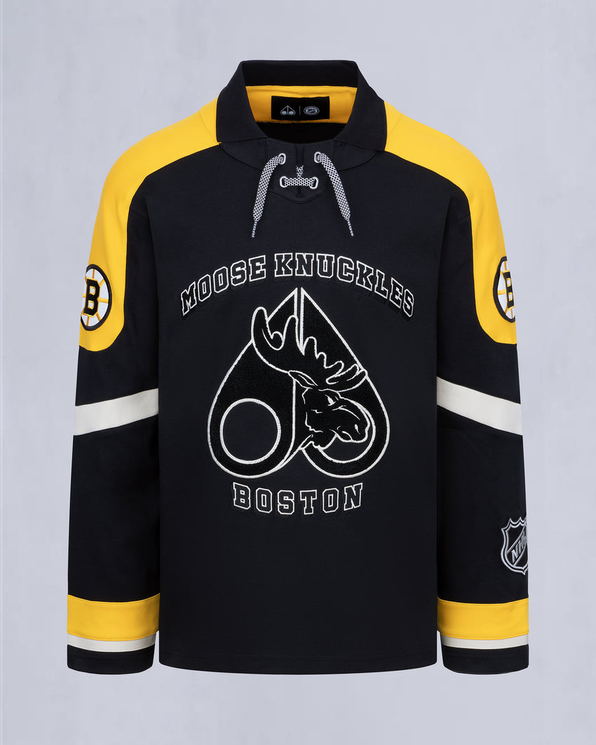 NHL X MOOSE KNUCKLES BRUINS POLO-BLACK/YELLOW/BONE