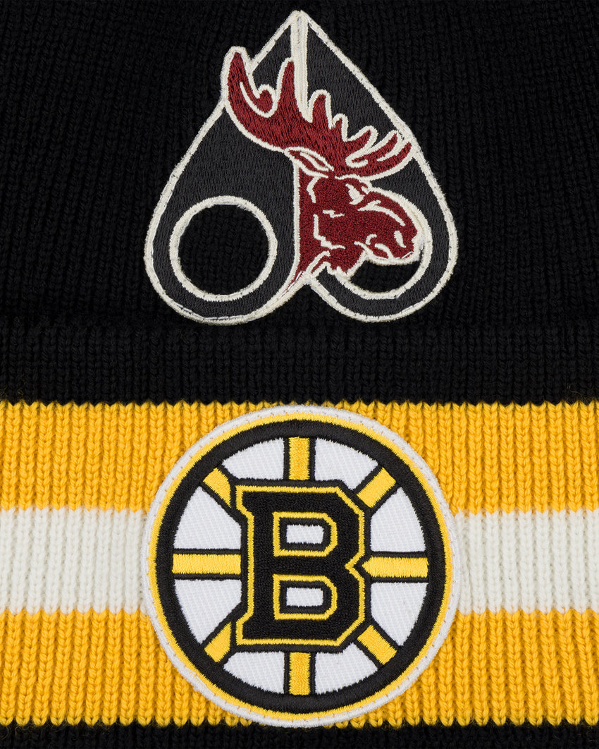 NHL X MOOSE KNUCKLES BRUINS BEANIE-BLACK/YELLOW/BONE