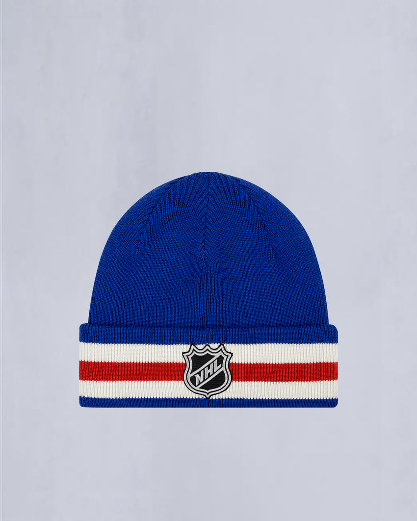 NHL X MOOSE KNUCKLES RANGERS BEANIE-RANGER BLUE/RED/BONE