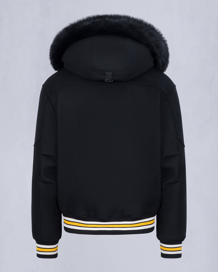 NHL X MOOSE KNUCKLES BRUINS BOMBER JACKET-BLACK/BONE/BONE