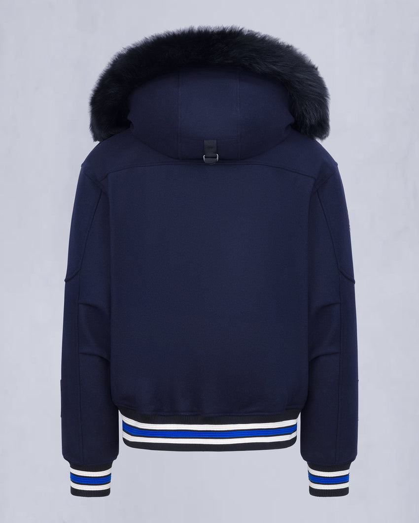 NHL X MOOSE KNUCKLES MAPLE LEAFS BOMBER JACKET-NAVY/BLUE/BONE/BLACK