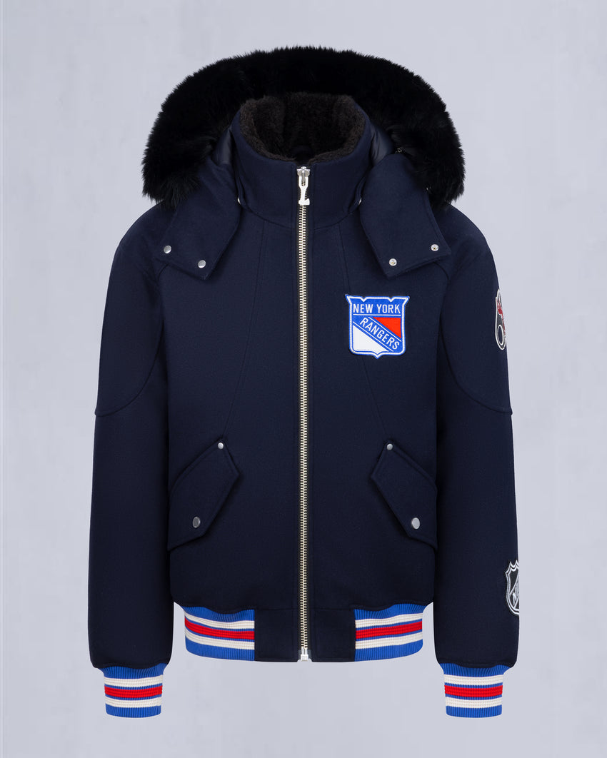 NHL X MOOSE KNUCKLES RANGERS BOMBER JACKET-NAVY/RED/BONE/BLACK