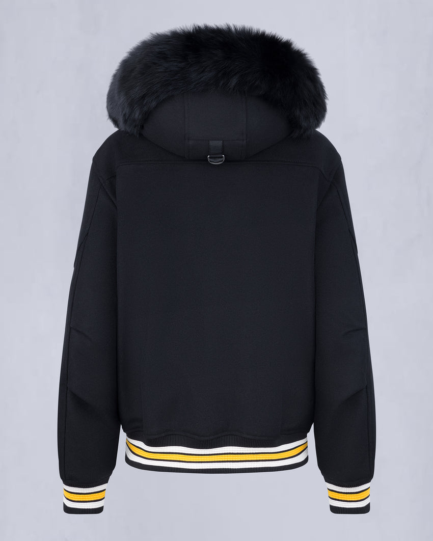 NHL X MOOSE KNUCKLES BRUINS BOMBER JACKET-BLACK/BONE/BONE