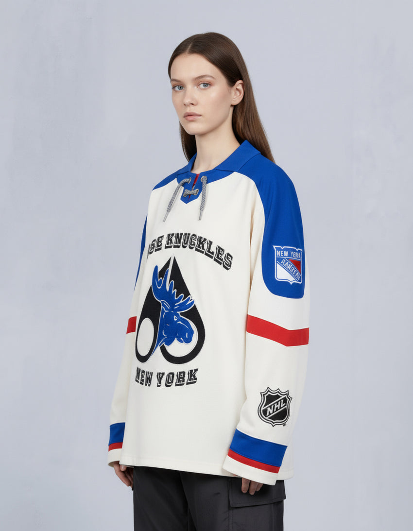 NHL X MOOSE KNUCKLES RANGERS POLO-BONE/RANGERS BLUE/RED