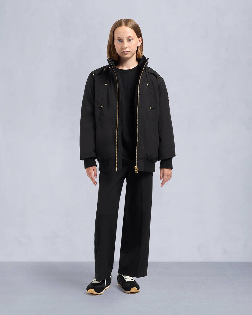 KIDS  UNISEX ORIGINAL GOLD SERIES SHEARLING TRIM BOMBER JACKET-BLACK/BLACK