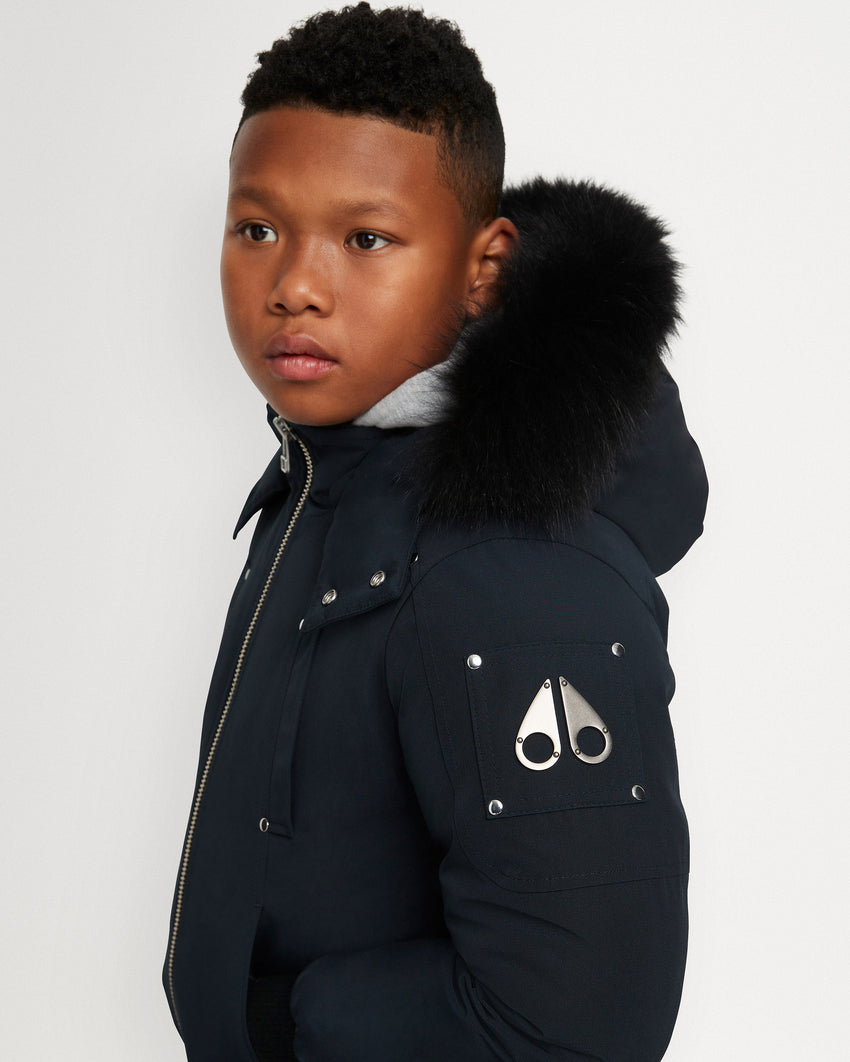 KIDS UNISEX ORIGINAL SHEARLING TRIM BOMBER -NAVY/BLACK