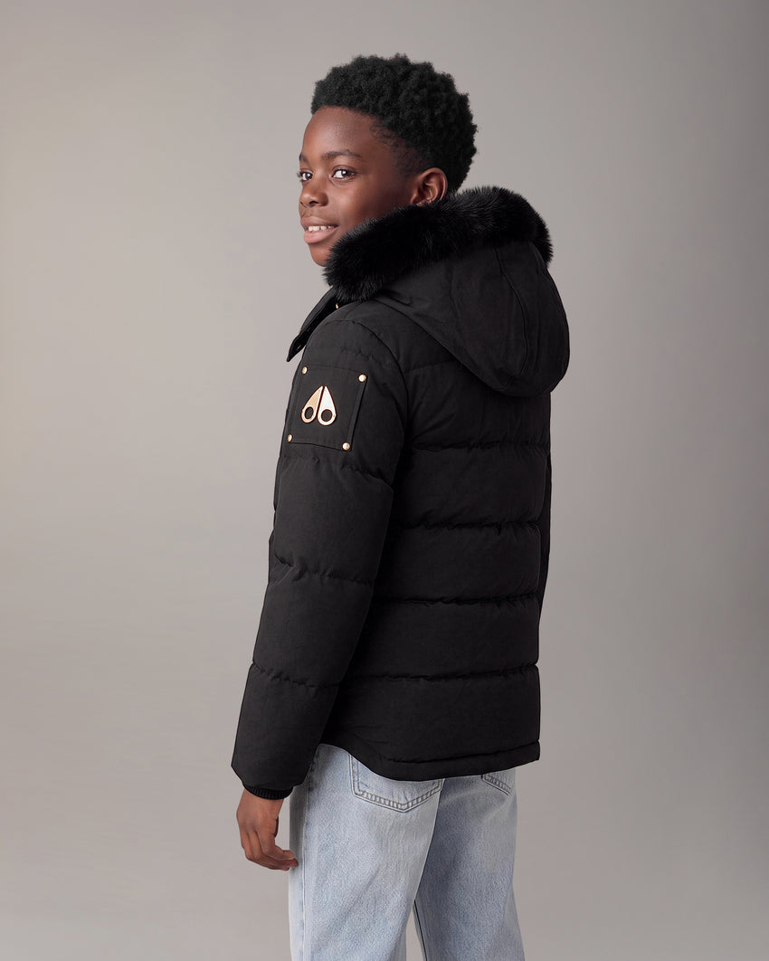KIDS  UNISEX ORIGINAL GOLD SERIES SHEARLING TRIM 3Q JACKET-BLACK/BLACK