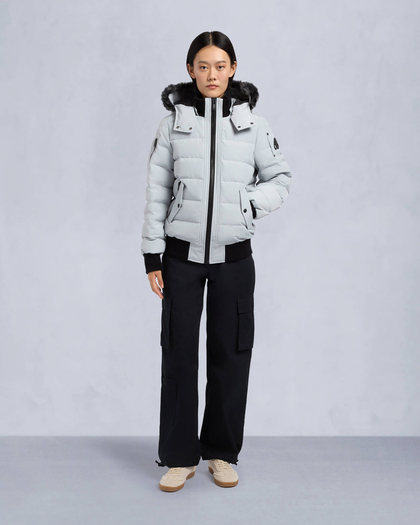 ONYX LADRIERE SHEARLING TRIM BOMBER JACKET-GREY BIRCH/ICE
