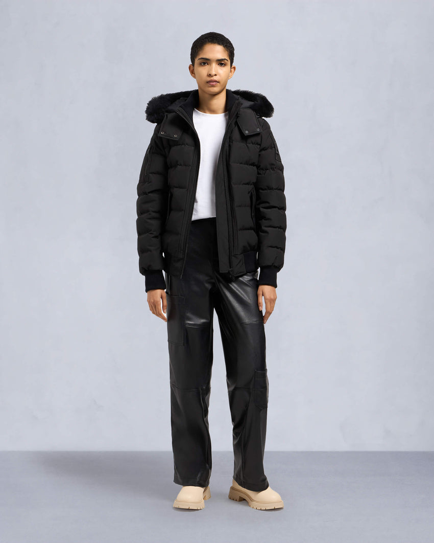 ONYX LADRIERE SHEARLING TRIM BOMBER JACKET-GREY BIRCH/ICE