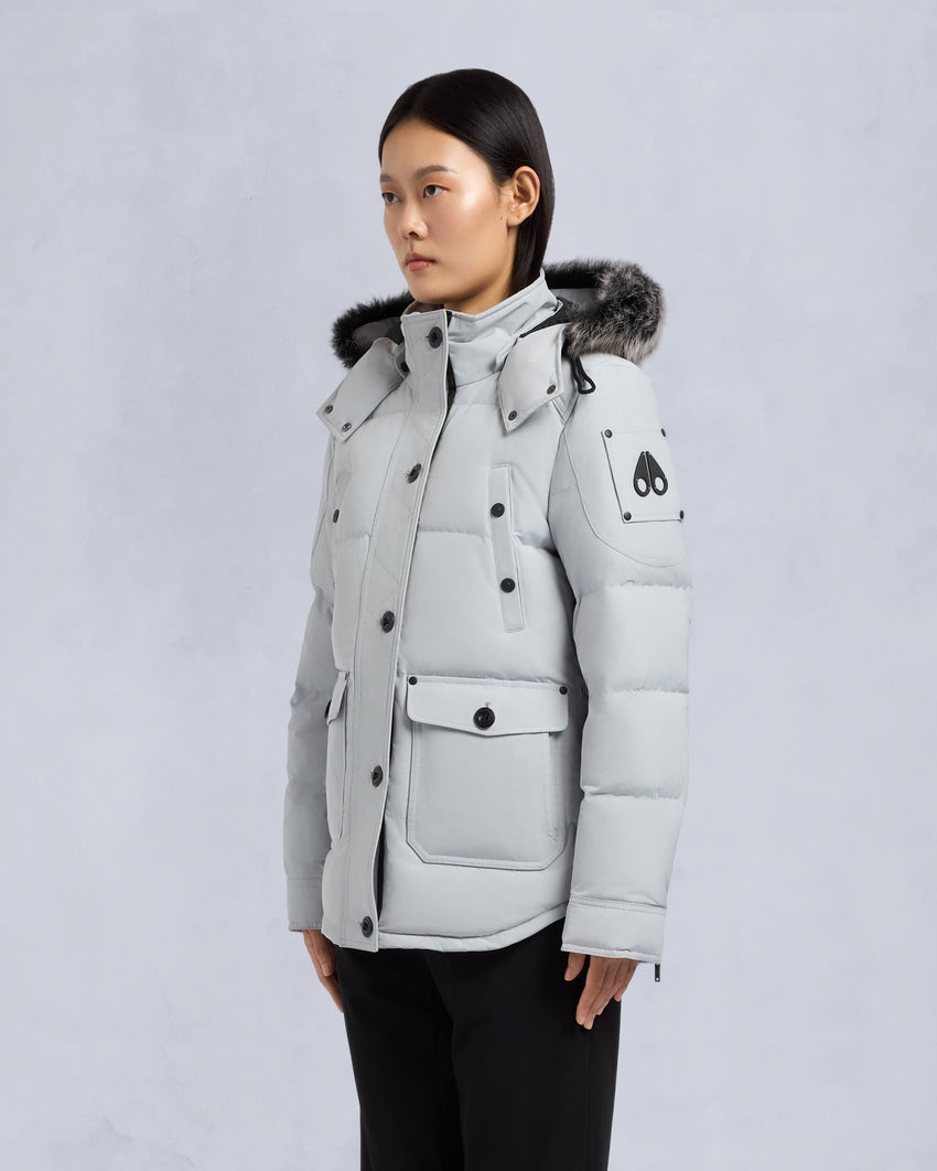 ONYX ANGUILLE SHEARLING TRIM JACKET-GREY BIRCH/ICE