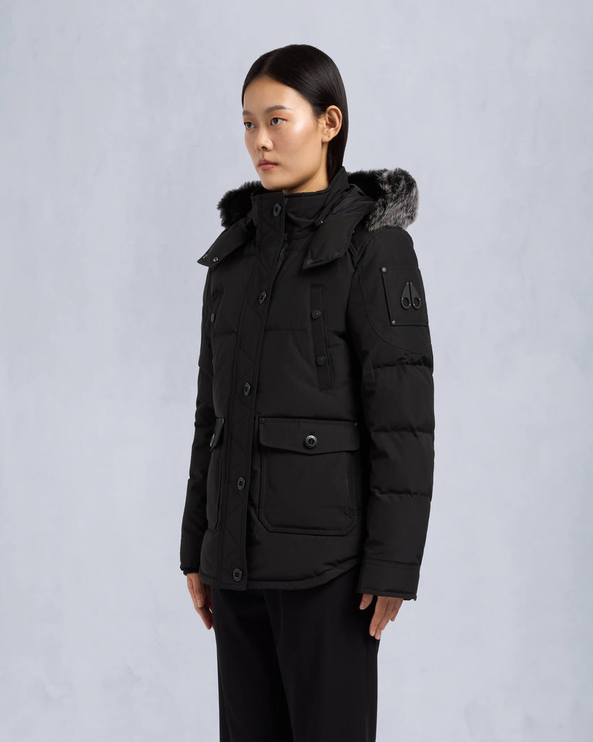 ONYX ANGUILLE SHEARLING TRIM JACKET-GREY BIRCH/ICE