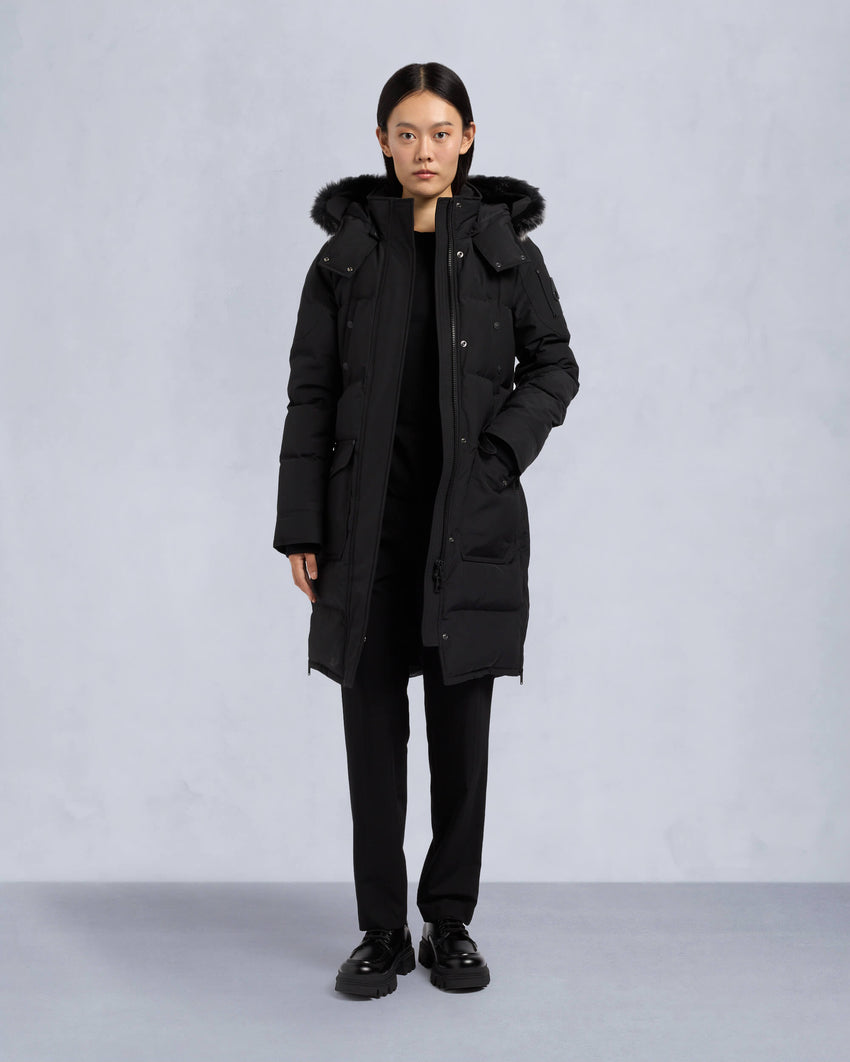ONYX SHEARLING TRIM CAUSAPSCAL PARKA-BLACK/ICE