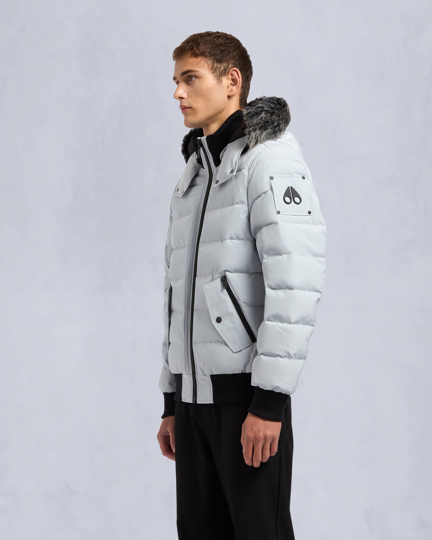 ONYX SCOTCHTOWN SHEARLING TRIM BOMBER JACKET-BLACK/ICE