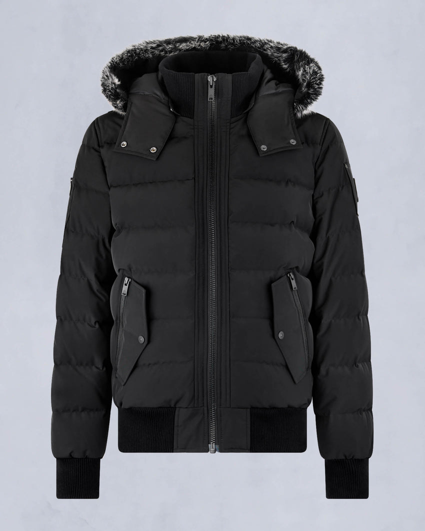 ONYX SCOTCHTOWN SHEARLING TRIM BOMBER JACKET-BLACK/ICE