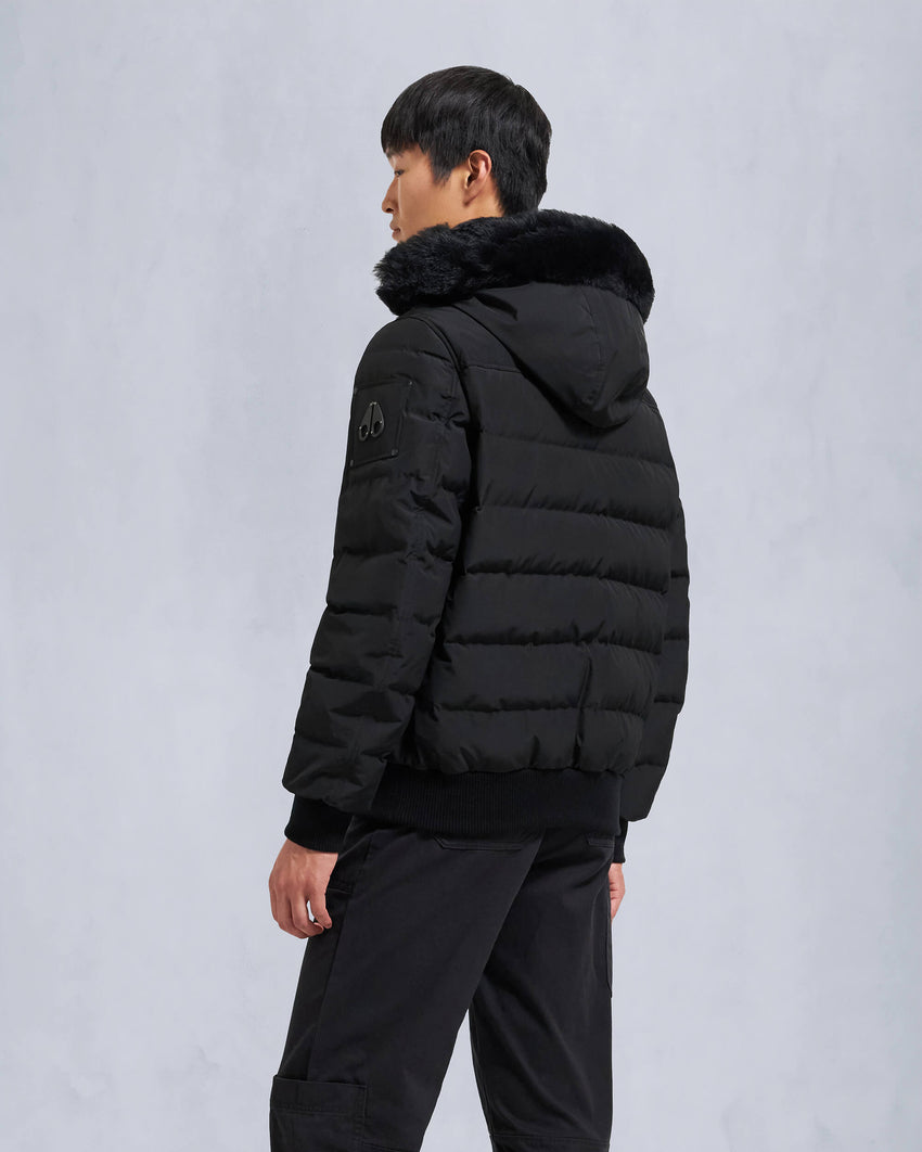ONYX SCOTCHTOWN SHEARLING TRIM BOMBER JACKET-BLACK/ICE