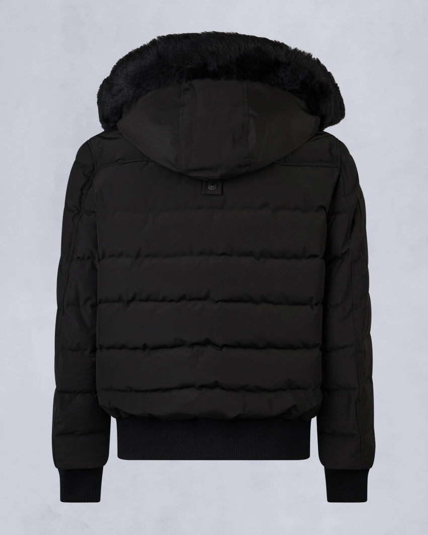 ONYX SCOTCHTOWN SHEARLING TRIM BOMBER JACKET-BLACK/ICE