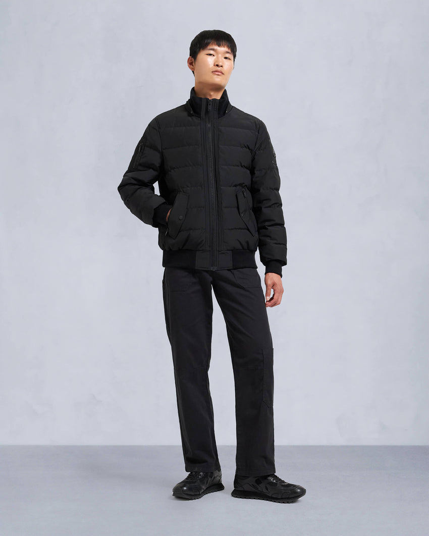 ONYX SCOTCHTOWN SHEARLING TRIM BOMBER JACKET-BLACK/ICE