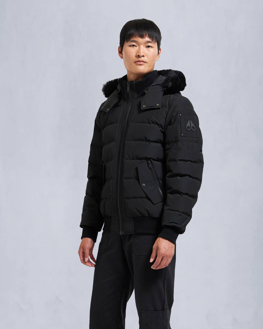 ONYX SCOTCHTOWN SHEARLING TRIM BOMBER JACKET-BLACK/ICE