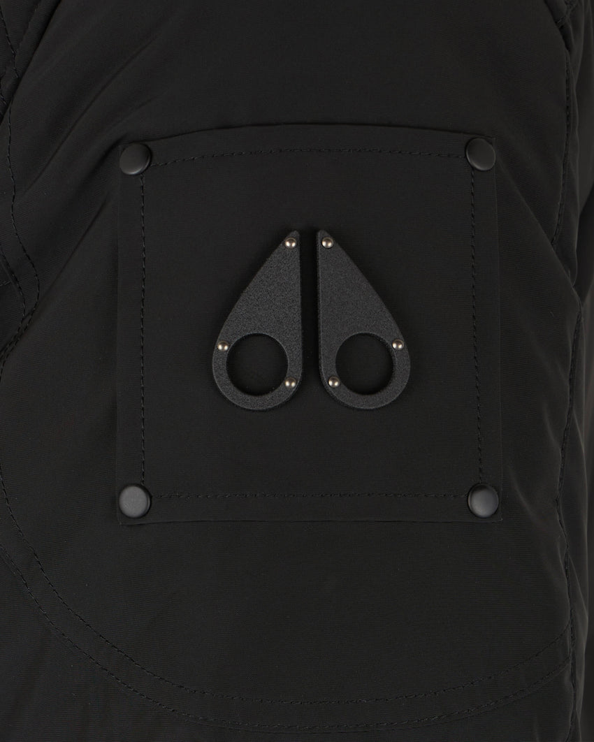ONYX ROUND ISLAND SHEARLING TRIM JACKET-BLACK/ICE