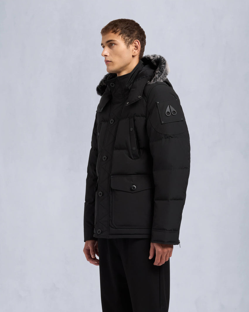ONYX ROUND ISLAND SHEARLING TRIM JACKET-BLACK/ICE