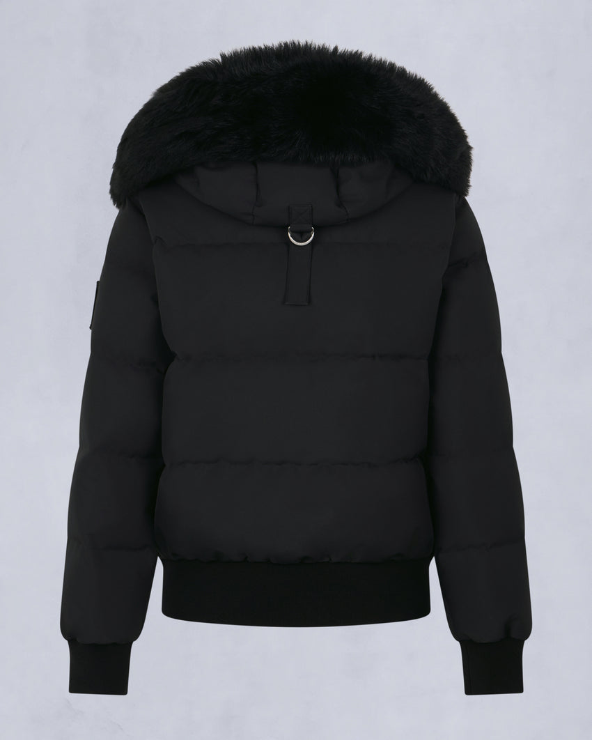 CLOUD SHEARLING TRIM BOMBER JACKET-BLACK/BLACK