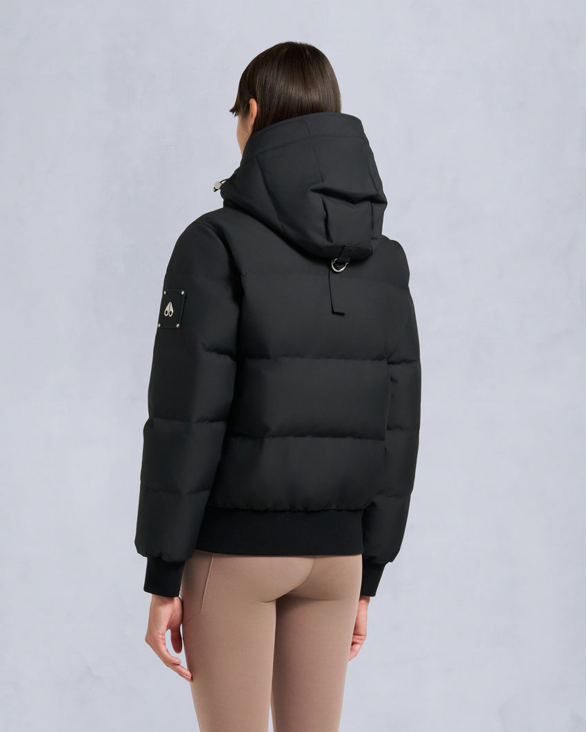 CLOUD SHEARLING TRIM BOMBER JACKET-BLACK/BLACK