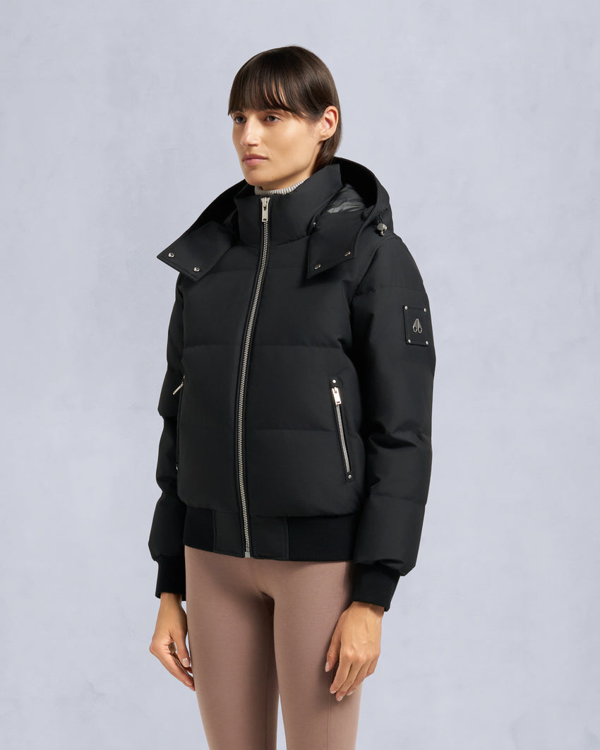 CLOUD SHEARLING TRIM BOMBER JACKET-BLACK/BLACK