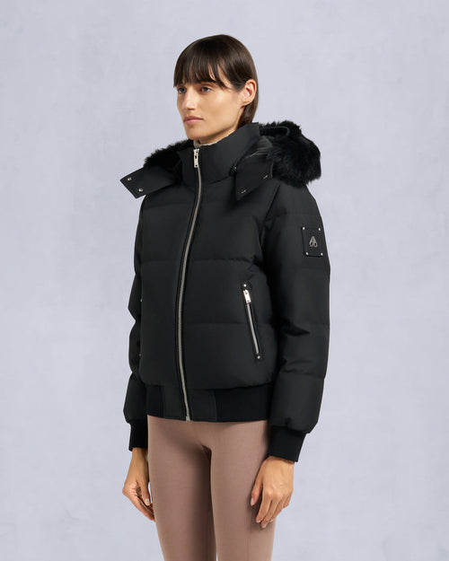 CLOUD SHEARLING TRIM BOMBER JACKET-BLACK/BLACK