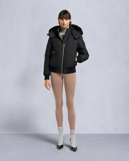 CLOUD SHEARLING TRIM BOMBER JACKET-BLACK/BLACK