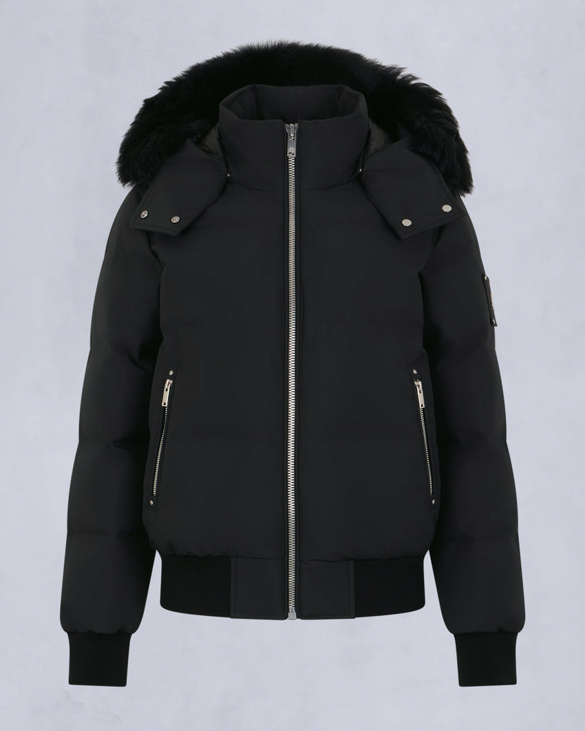 CLOUD SHEARLING TRIM BOMBER JACKET-BLACK/BLACK