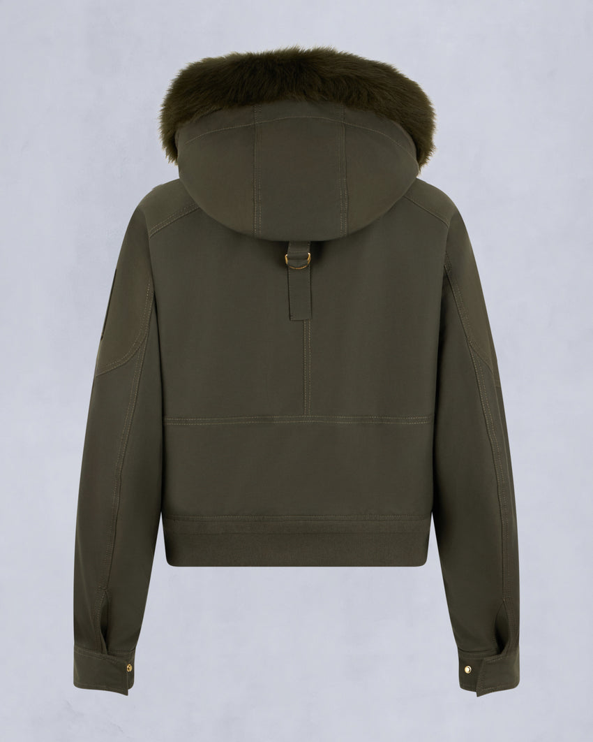 GOLD SERIES LOGAN SHEARLING TRIM BOMBER JACKET-DARK OLIVE/MOSS