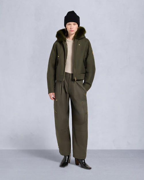 GOLD SERIES LOGAN SHEARLING TRIM BOMBER JACKET-DARK OLIVE/MOSS