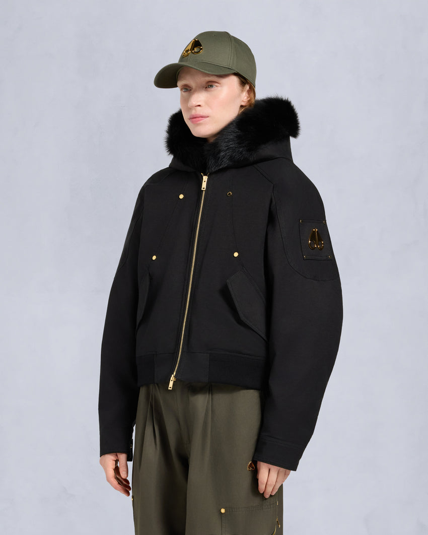 GOLD SERIES LOGAN SHEARLING TRIM BOMBER JACKET-DARK OLIVE/MOSS