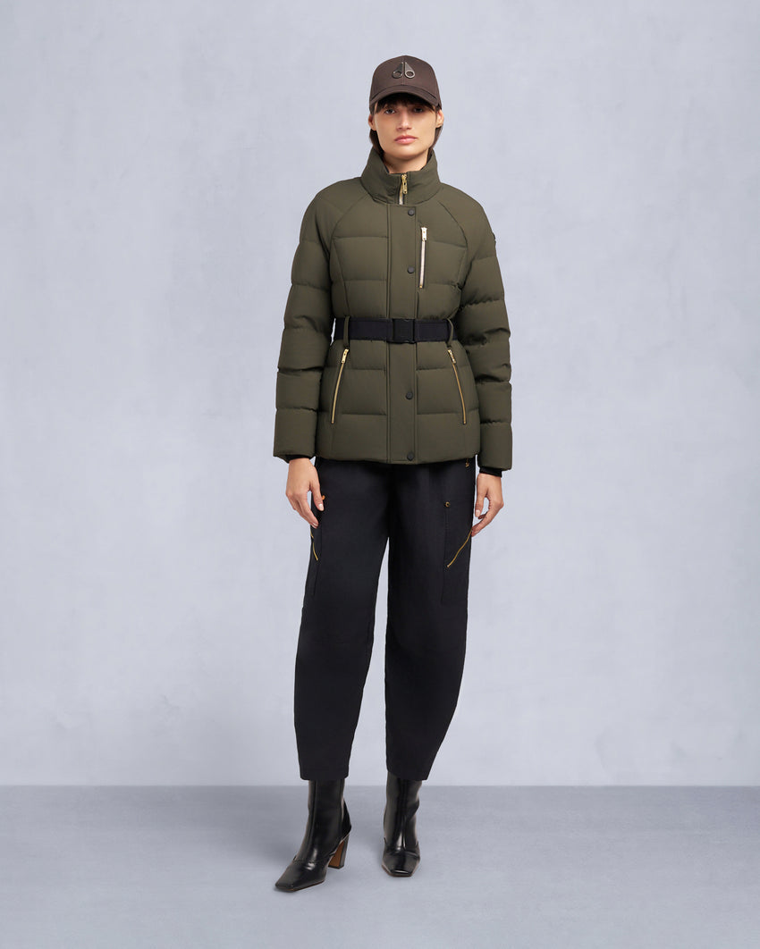GOLD SERIES NYLUXE CAMBRIA SHEARLING TRIM JACKET-DARK OLIVE/BLACK