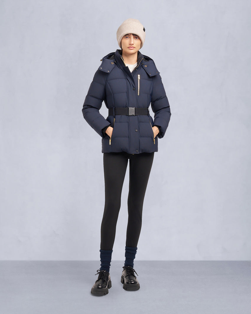 GOLD SERIES NYLUXE CAMBRIA SHEARLING TRIM JACKET-DARK OLIVE/BLACK