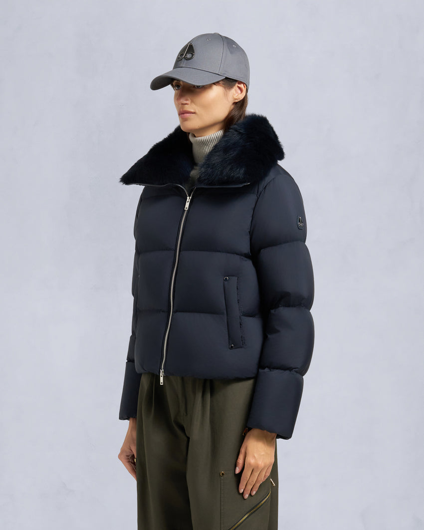 BELLE DUNE SHORT SHEARLING TRIM PUFFER-NAVY