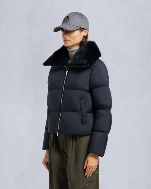 BELLE DUNE SHORT SHEARLING TRIM PUFFER-NAVY