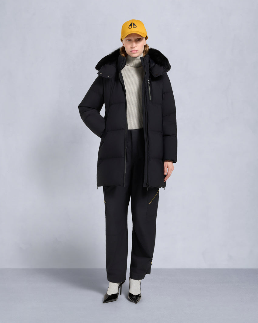 NYLUXE CHELIA SHEARLING TRIM 3Q JACKET-NAVY/BLACK