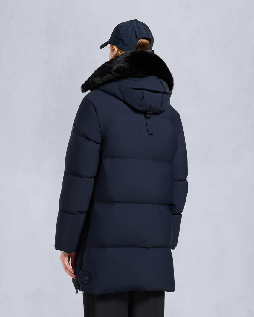 NYLUXE CHELIA SHEARLING TRIM 3Q JACKET-NAVY/BLACK