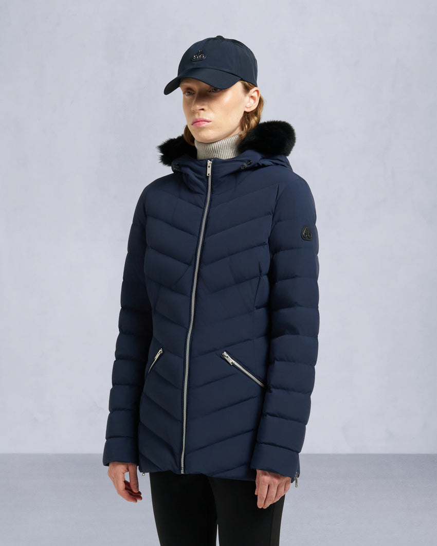 ROSELAWN SHEARLING TRIM JACKET-NAVY/BLACK