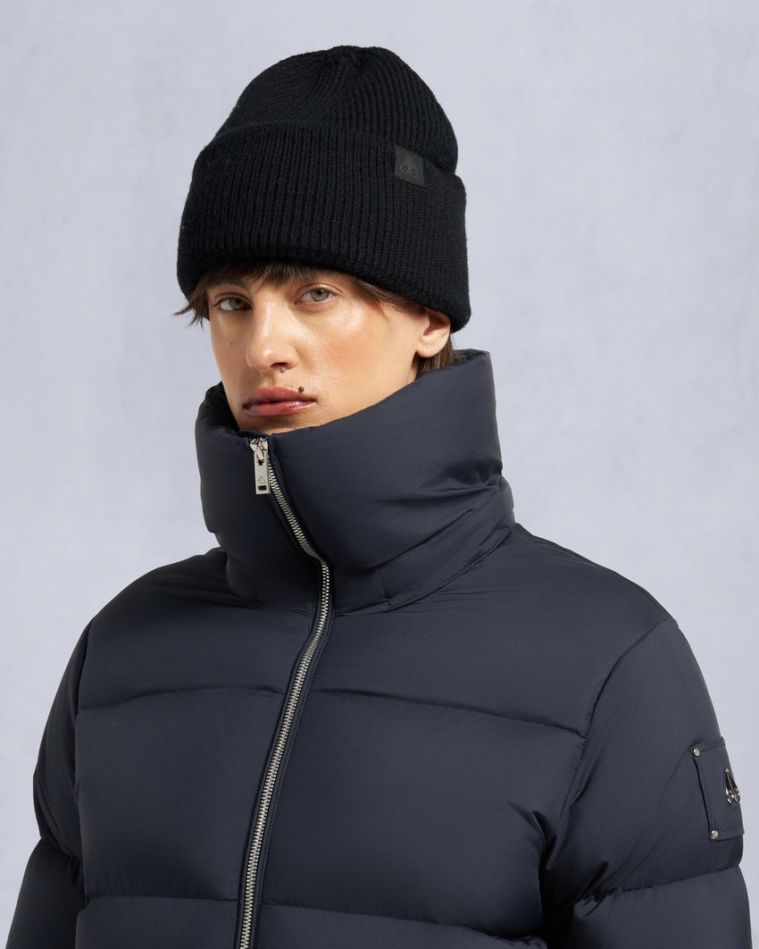 BELLE DUNE LONG SHEARLING TRIM PUFFER-NAVY